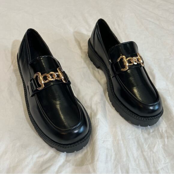 SHEIN Chain Decor Slip On Wedge Loafer Flatform Shoe Black sz 8 (CN40) - Picture 12 of 16